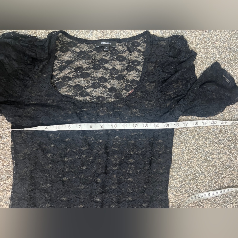 Express Black Lace Cinched Puff Short Sleeves Blouse Top - Picture 8 of 9